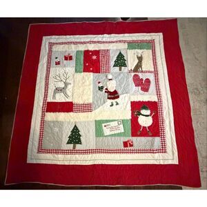 Vintage pottery Barn Kids Christmas Postcard Quilt And Matching Sham
